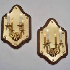 Huge 59cm girandole wall lights brass shield on cartouche, 1940`s, English